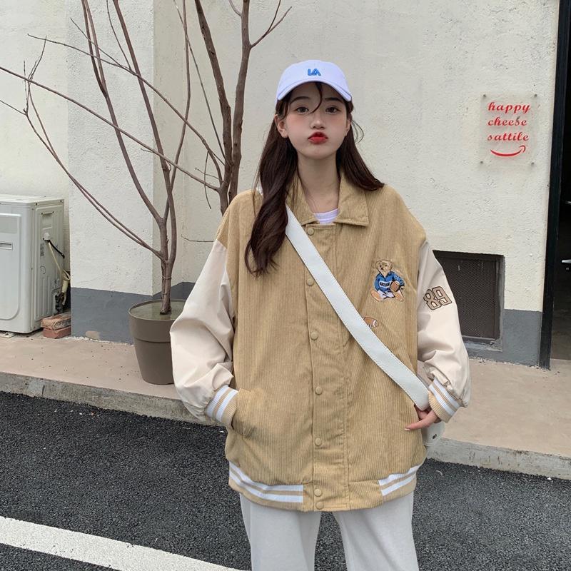 Áo khoác nhung nam nữ bomber unisex gió jacket cúc bấm form rộng local brand ulzzang phong cách hàn quốc đep In Gấu