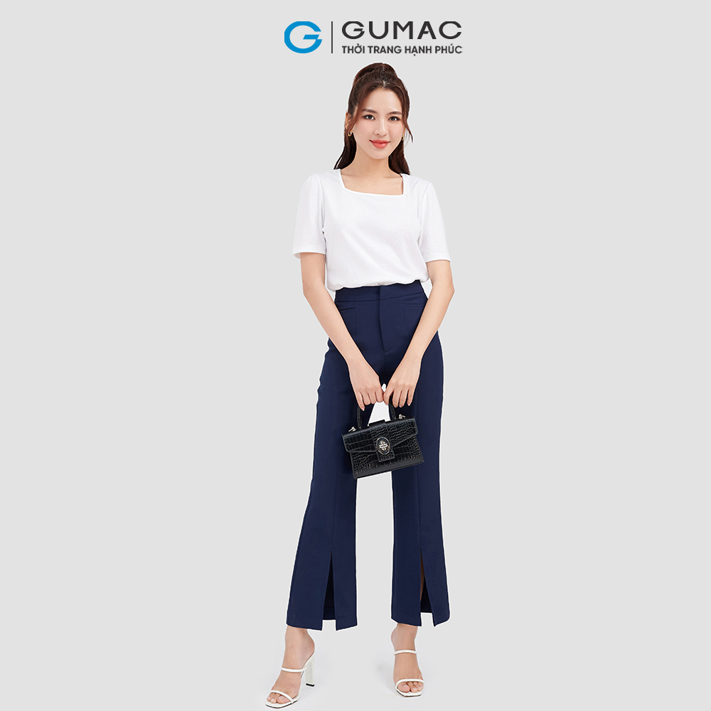 Quần ống loe GUMAC QC09066 xẻ lai lưng cài giấu nút phong cách