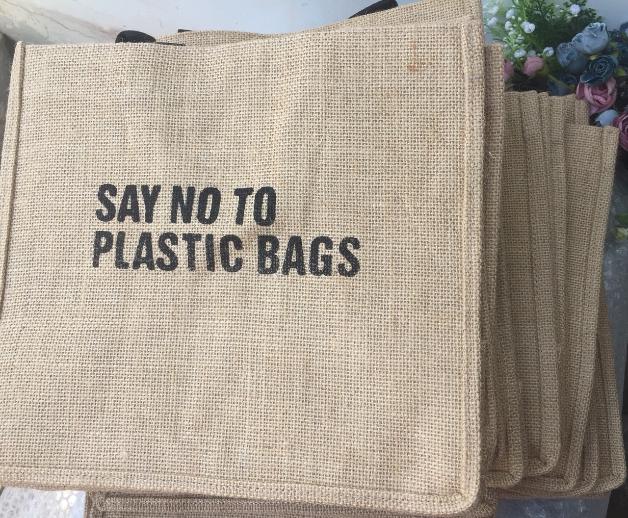 Túi vải đay cao cấp, in chữ SAY NO TO PLASTIC BAGS thân thiện môi trường, túi thời trang công sở, du lịch, dạo phố, đi biển