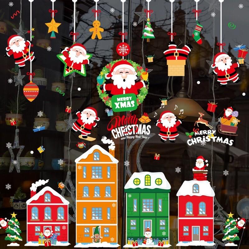 Combo Decal trang trí Noel - THÀNH PHỐ phối RÈM noel nhí đỏ