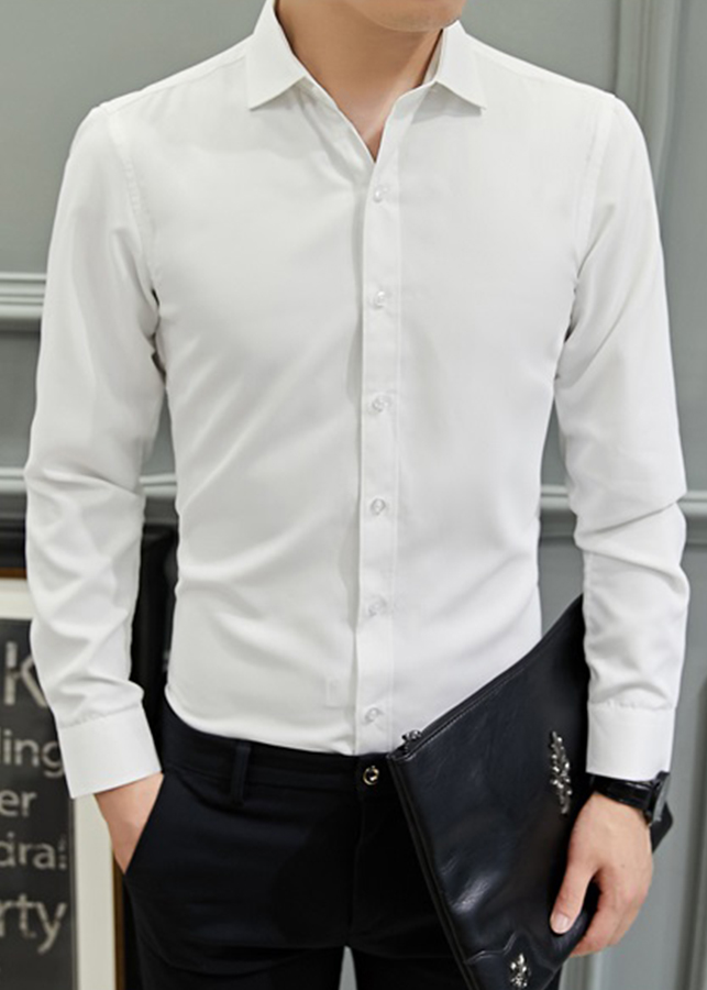 Áo sơ mi nam tay dài 4YOUNG vải lụa cao cấp KHÔNG NHĂN SM1 - Trắng - XXL