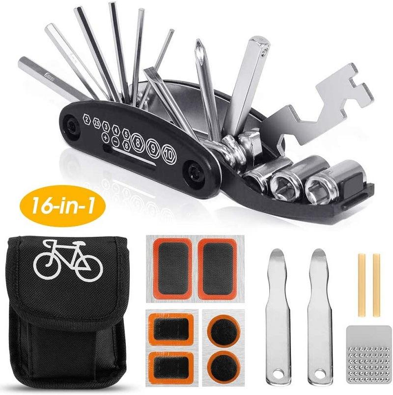 Đa xe đạp, công cụ xe đạp công cụ 16 trong 1 Bộ công cụ xe đạp đa chức năng Sửa chữa để sửa chữa xe đạp, bộ công cụ đặt xe đạp với bộ nâng lốp, các bản vá xe đạp tự dính, v.v.