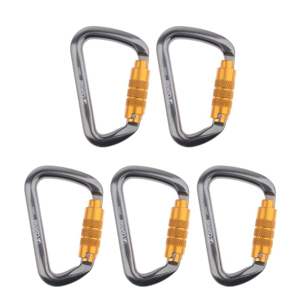 5pcs 28KN Aluminum Climbing D Type Carabiners Snap Auto Locking