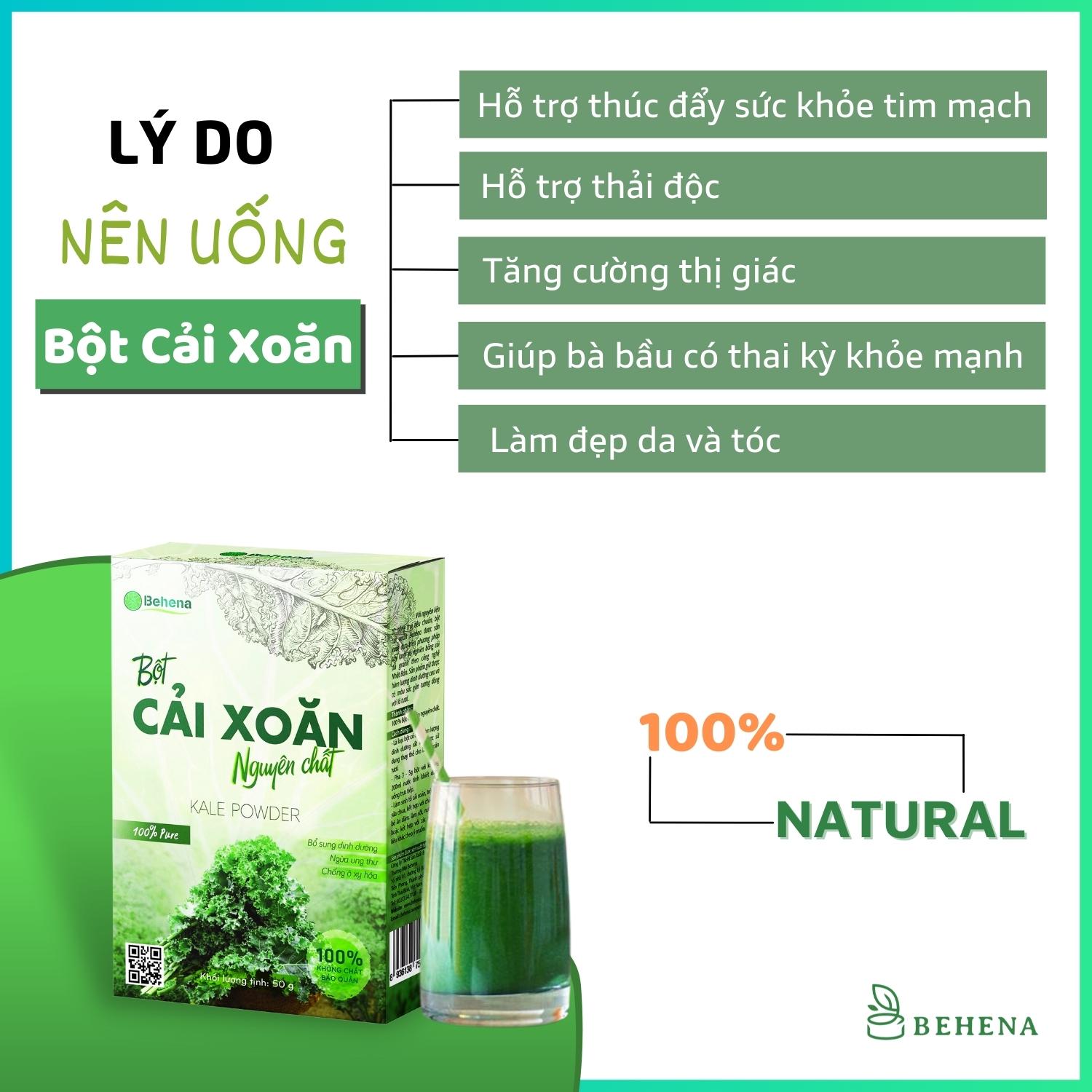 Bột rau cải xoăn kale Behena hữu cơ sấy lạnh nguyên chất cho bé ăn dặm hộp 50g