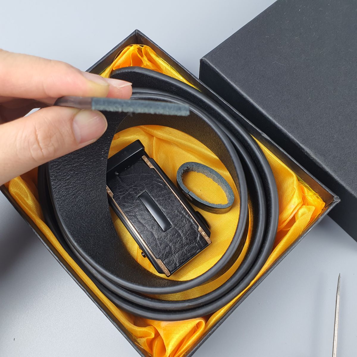 Thắt lưng công sở dây nịt nam da bò thật vân da voi BL121 – Khóa tự động, bản 34mm CAM KẾT Y HÌNH - BH 3 năm