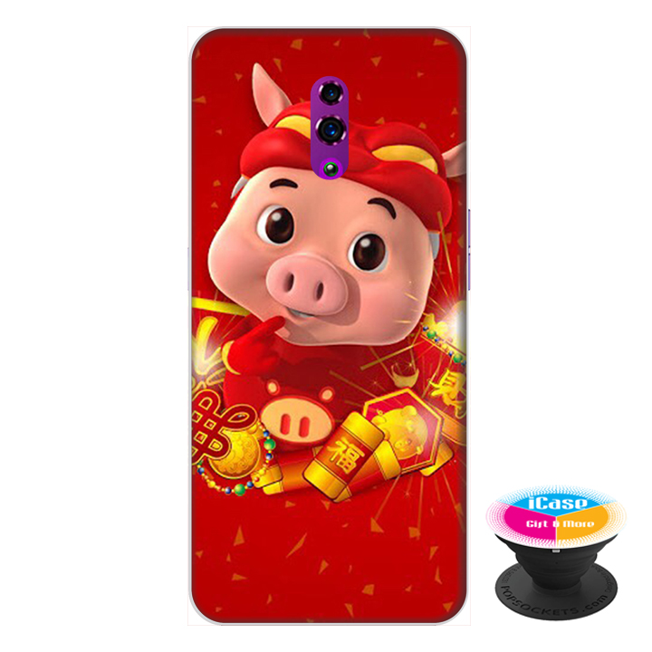 Ốp lưng điện thoại Oppo Reno hình Heo Thần Tài  tặng kèm giá đỡ điện thoại iCase xinh xắn - Hàng chính hãng