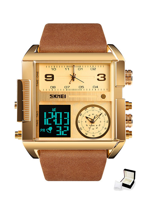 Đồng hồ nam chính hãng chống nước SKMEI phong cách nam tính, mạ vàng sang trọng, kèm hộp da cao cấp - Hàng nhập khẩu