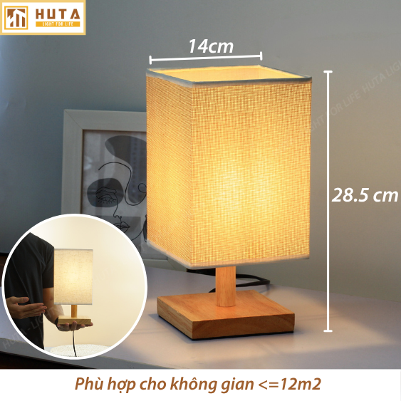 Đèn Ngủ HUTA Light For Life G3 Chao Vuông Độc Đáo Vingtage, Decor Trang Trí Phòng Ngủ, Điều Chỉnh Độ Sáng, Bóng Led Sáng Vàng Tiết Kiệm Điện