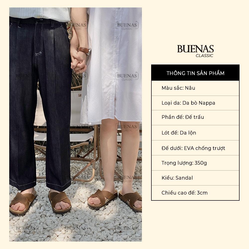 Dép đế trấu nam nữ da bò unisex birken quai chéo Buenas - BB03
