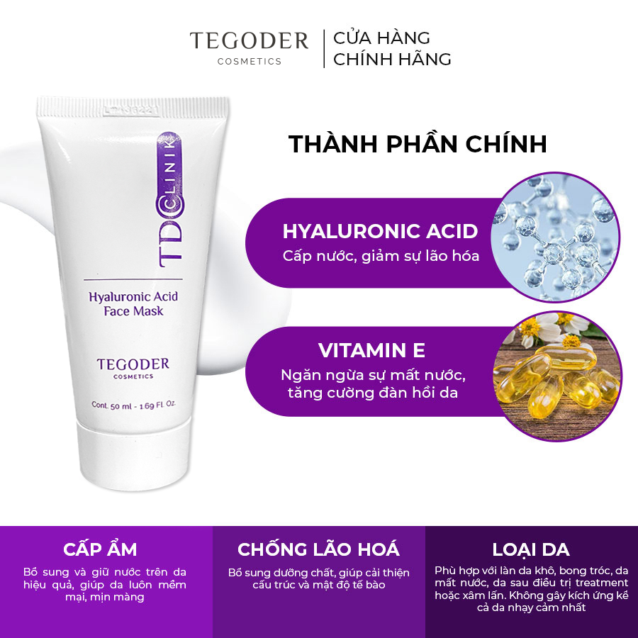 Mặt nạ Hyaluronic Acid cấp ẩm sâu, phục hồi da Tegoder Hyaluronic Acid face mask 50 ml mã 1081