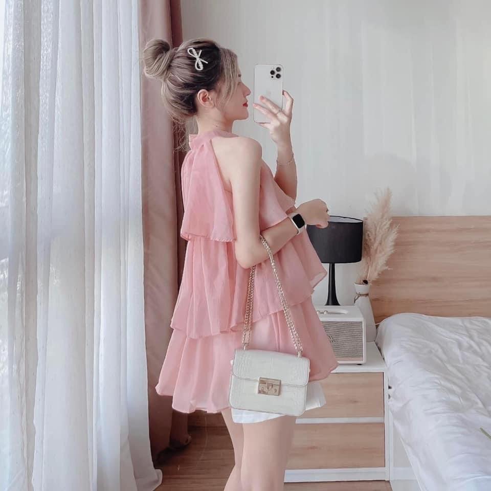 Sét đồ bộ nữ áo chéo lụa họa tiết cổ yếm xếp tầng phồi quần tapda tôn dáng trẻ trung sang trọng thanh lịch Hàn Quốc