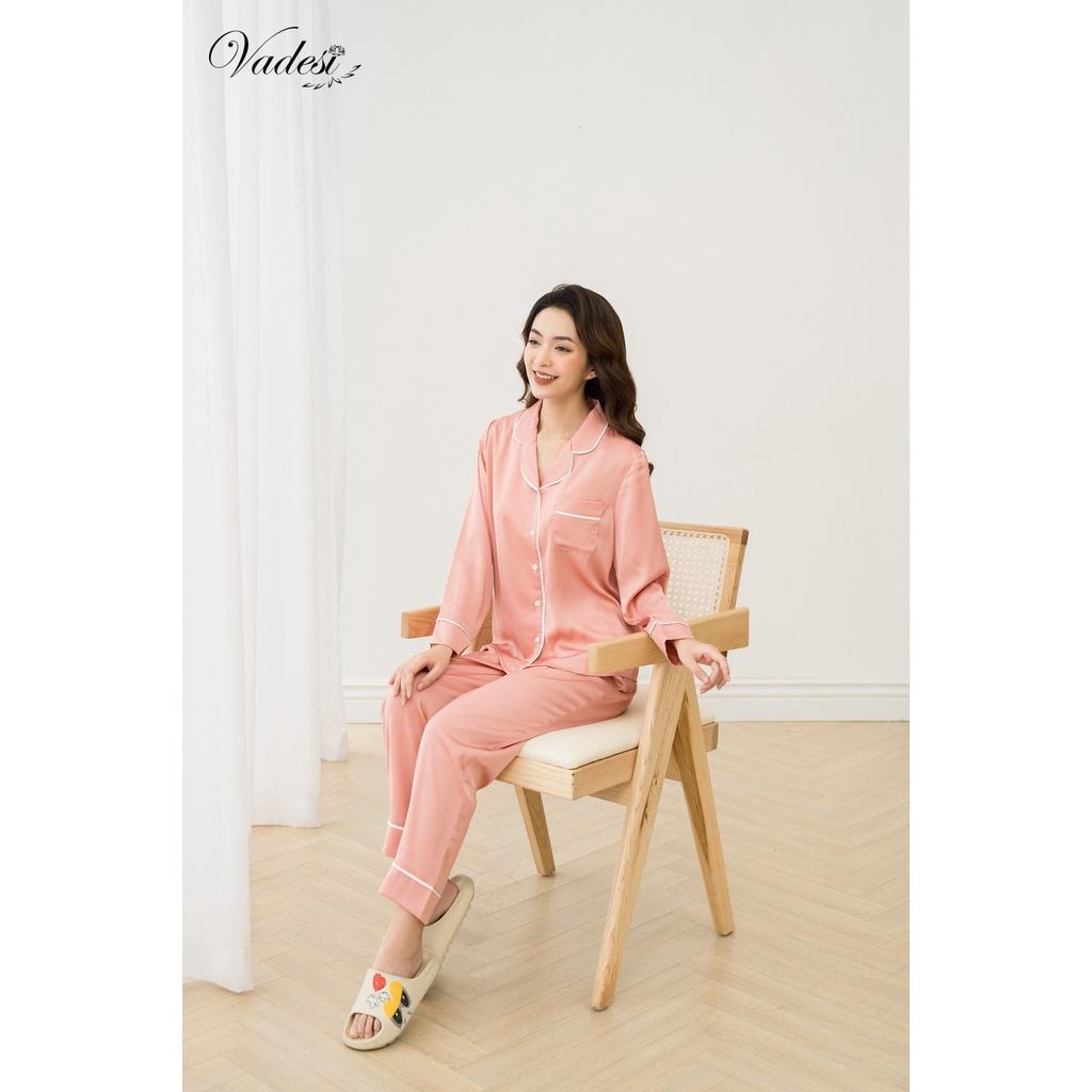 Bộ Pijama Dài Tay Lụa Cao Cấp Màu Trơn Basic Đẹp Mềm Mượt - Thời Trang Vadesi