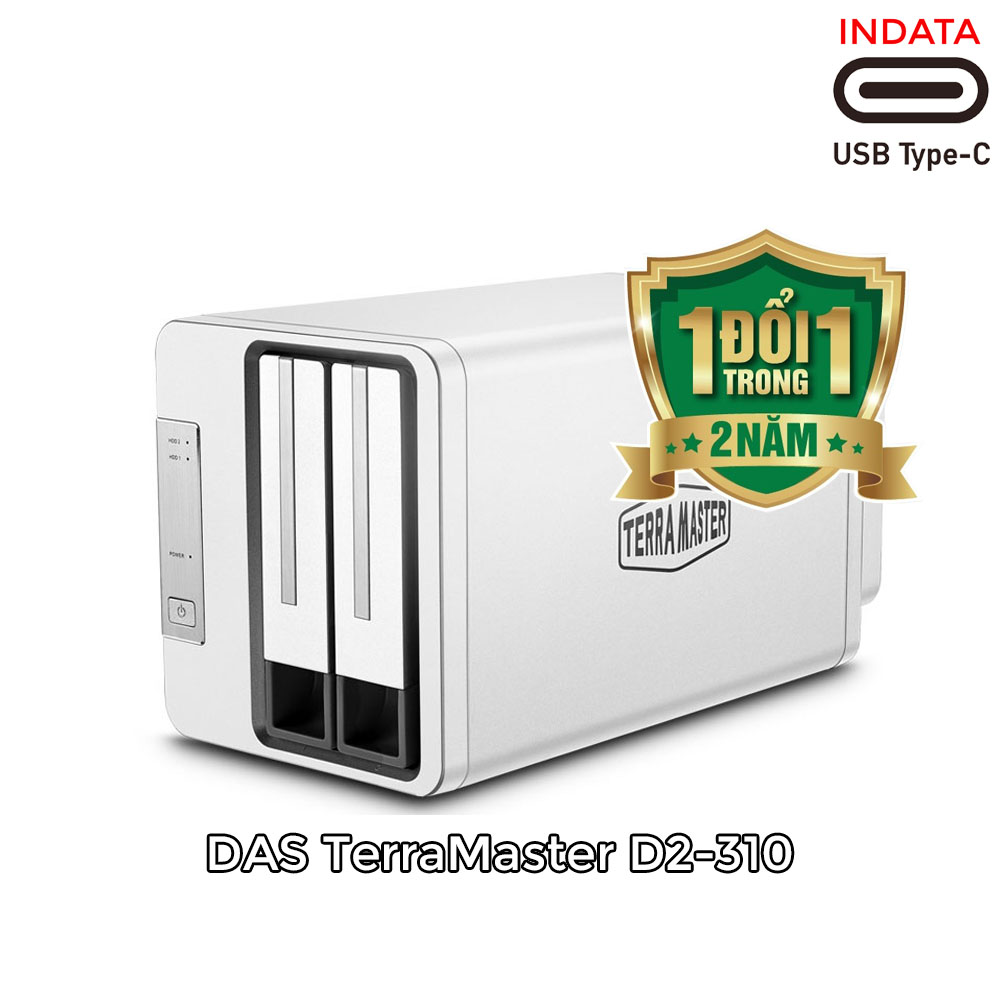 Bộ lưu trữ dữ liệu DAS TerraMaster D2-310 USB Type-C, 2 khay ổ cứng RAID 0,1,JBOD,Single - Hàng chính hãng