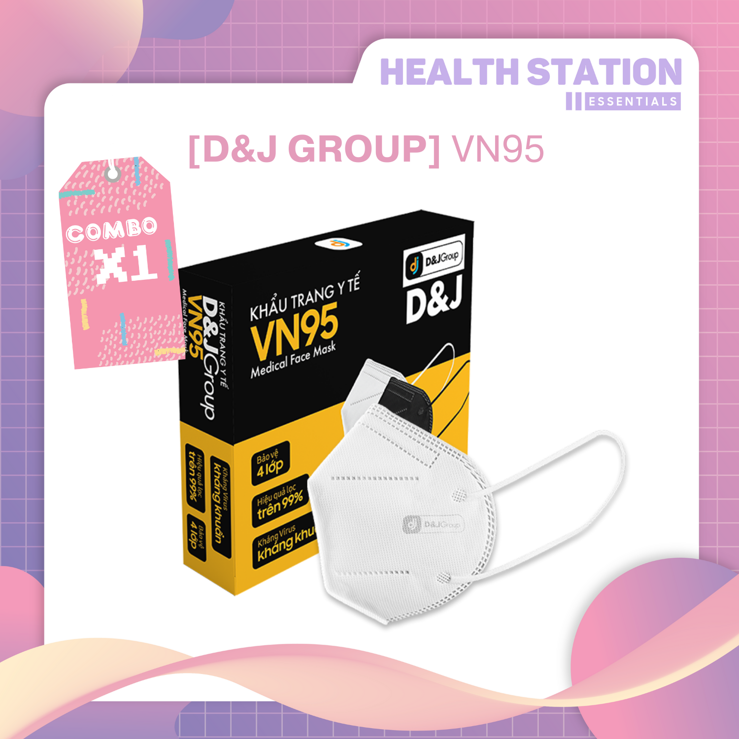 [D&amp;JGroup - VN95 4 LỚP] Khẩu trang y tế 4 lớp N95 kháng khuẩn đạt chuẩn cao cấp (10 cái/ hộp