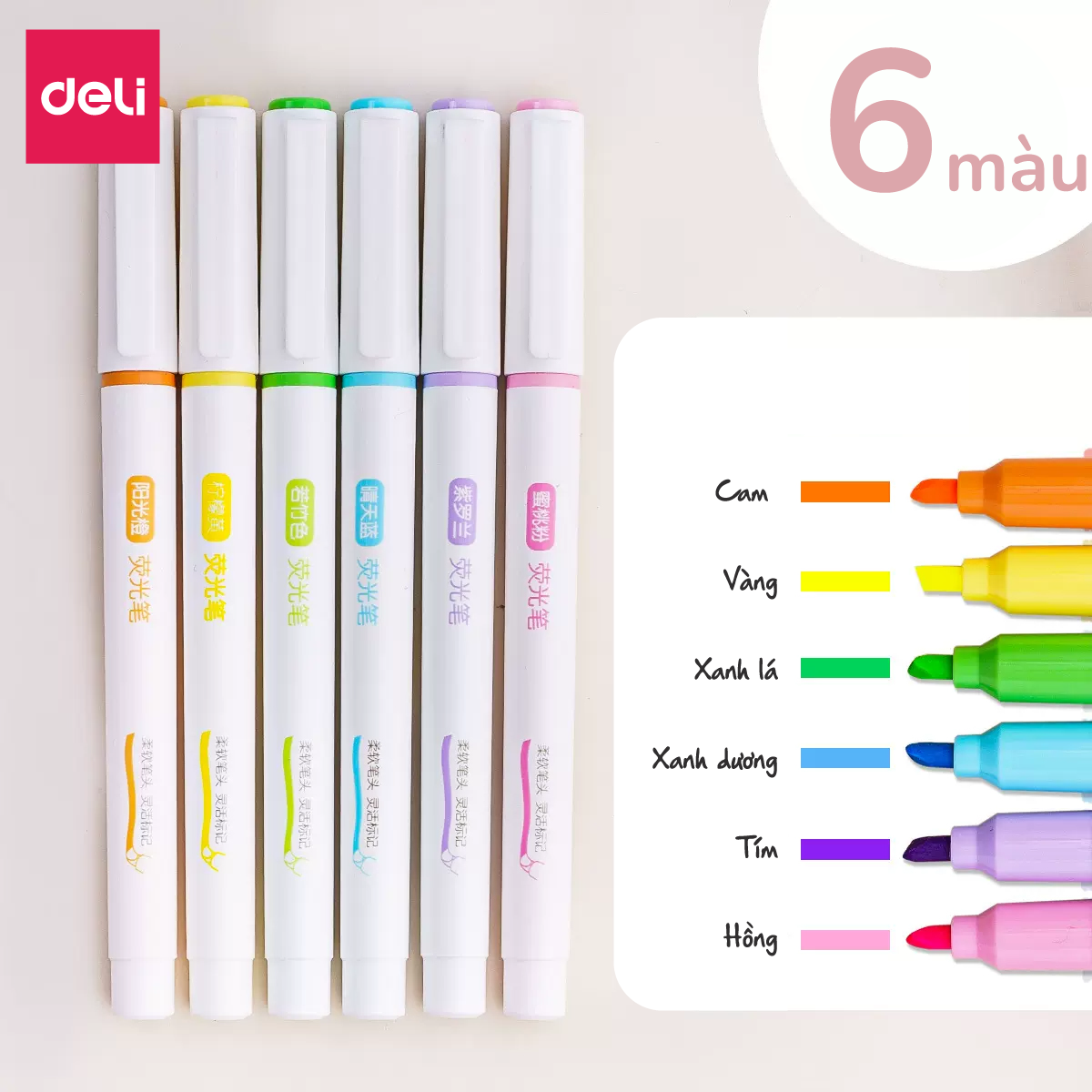 Set 6 Chiếc Bút Highlight Đánh Dấu Nhớ Dòng 6 Màu Cute Đánh Dấu Dạ Quang Take Note Ghi Chú Deli Bảng Màu Pastel Macaron