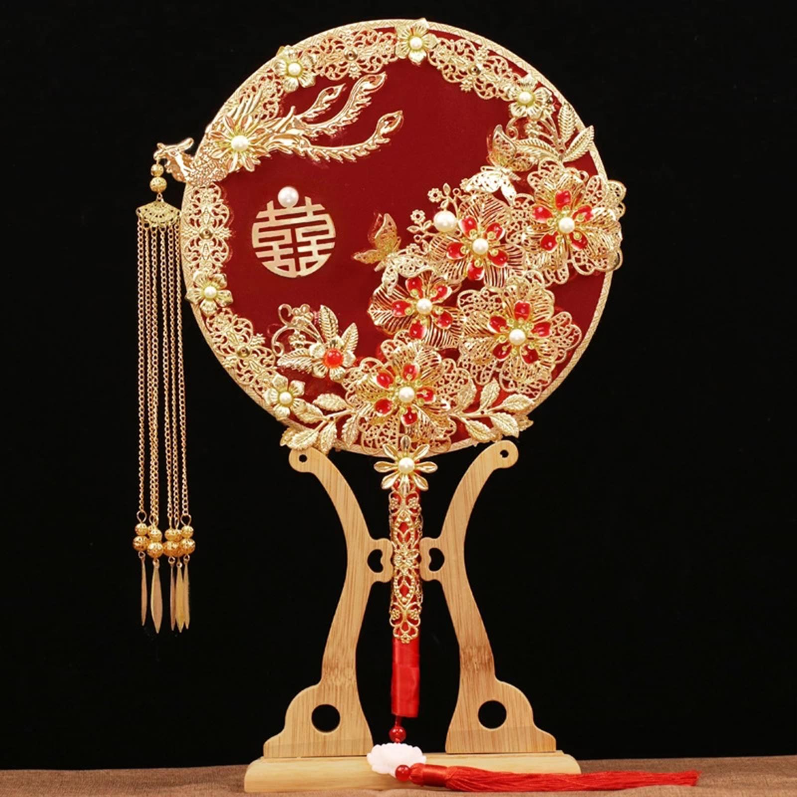 Bamboo Fans Palace Bracket Holder Display Stand for Retro Chinese Style Round Circular Hand Held Fan Holder for Home Desktop Decor