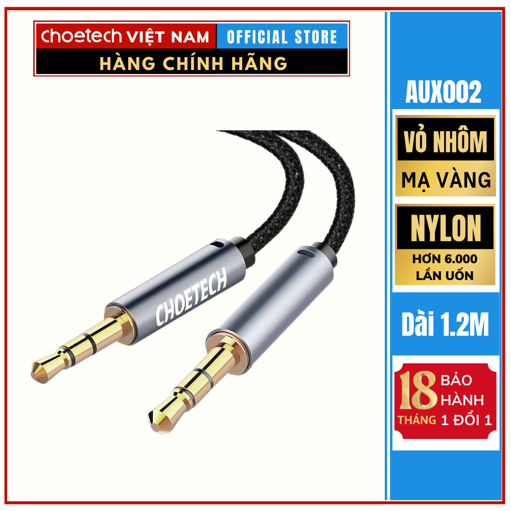 Dây Cáp Nối Dài Âm Thanh 2 Đầu 3.5mm Dài 1.2M CHOETECH AUX002 - Hàng Chính Hãng