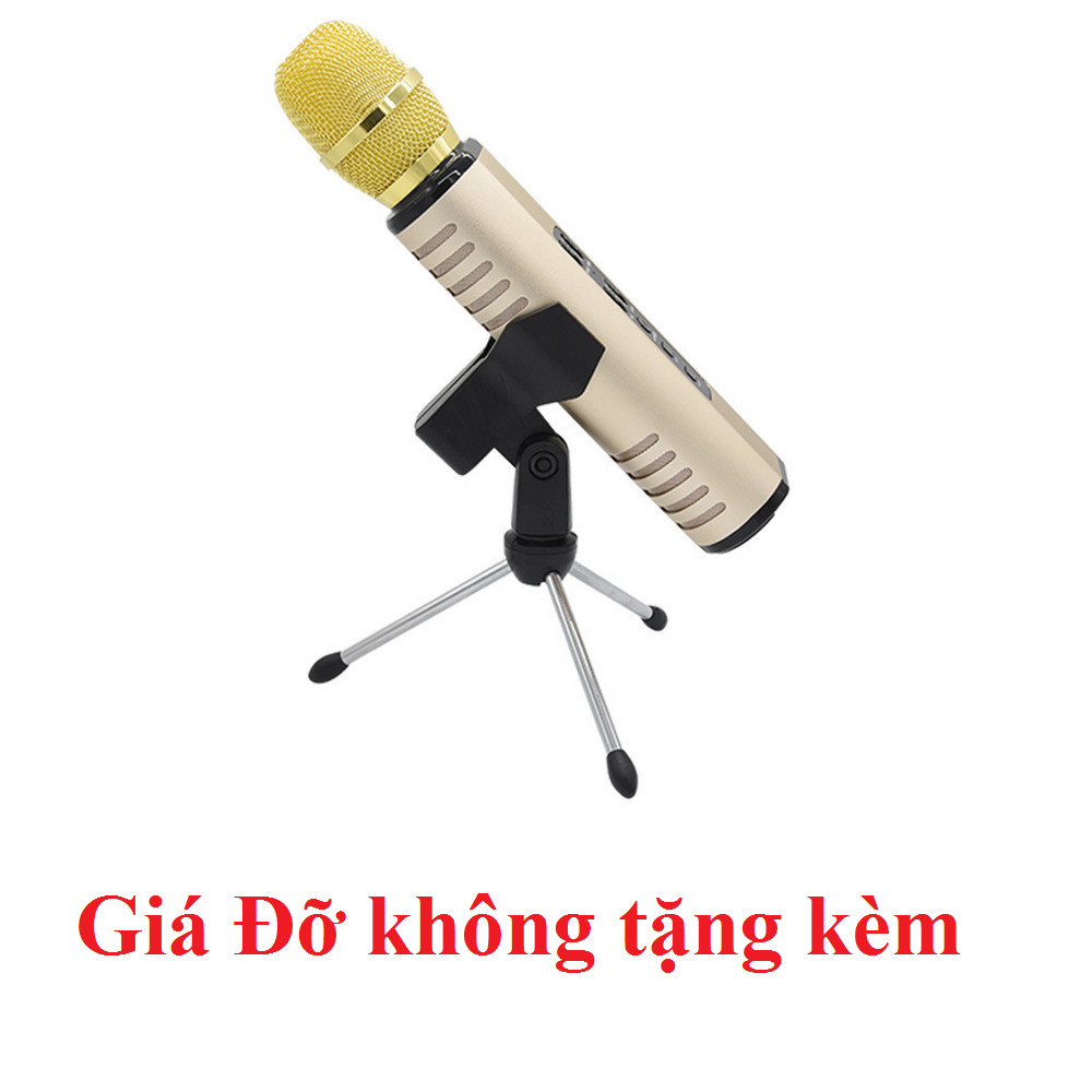 Micro Kèm loa karaoke Bluetooth hát karaoke bằng điện thoại cao cấp PKCB BM06 cắm thẻ nhớ có thể dùng trợ giảng 3 trong 1 Vàng ánh kim