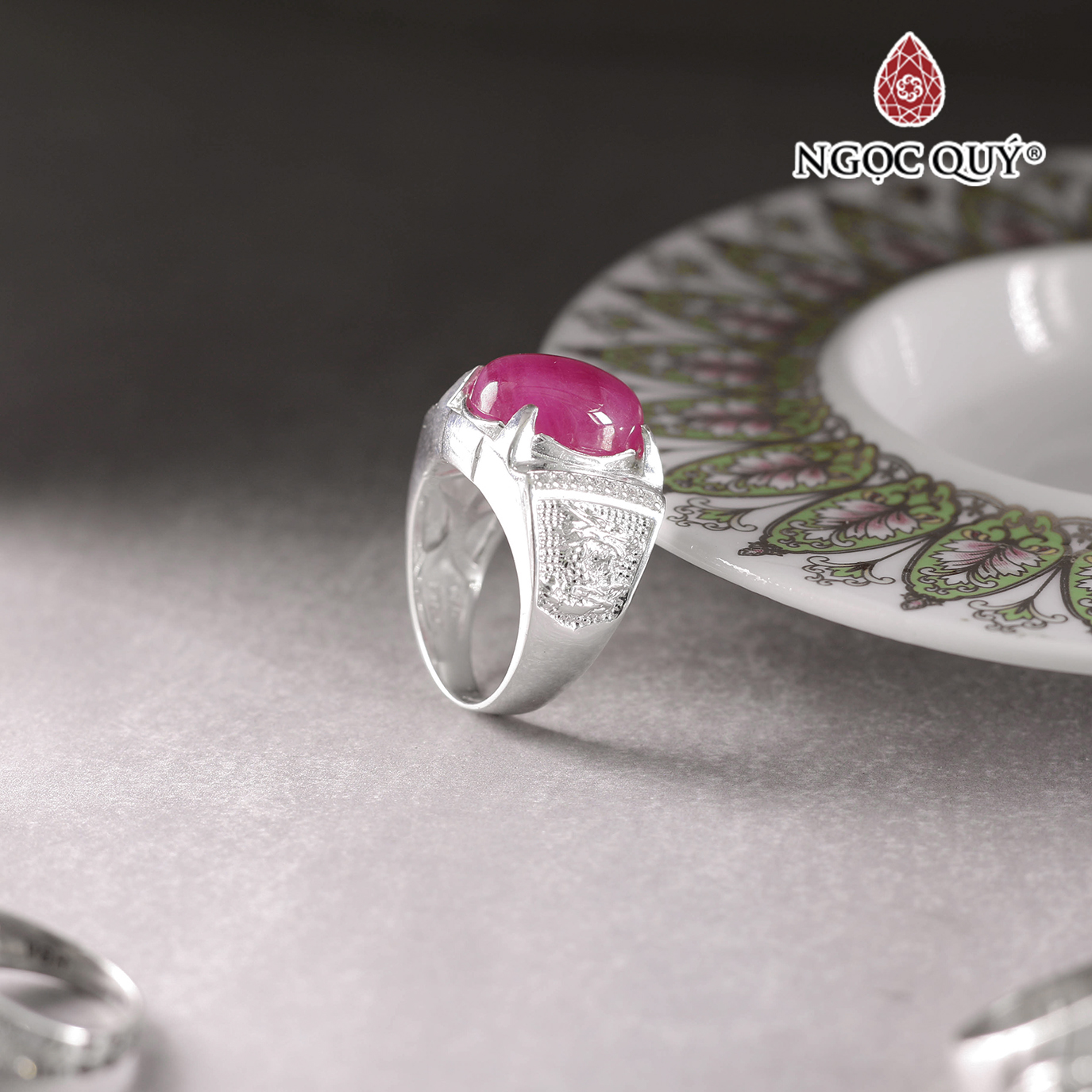 Nhẫn bạc nam mặt đá Ruby 14x11mm Ni18 mệnh hỏa, thổ - Ngọc Quý Gemstones