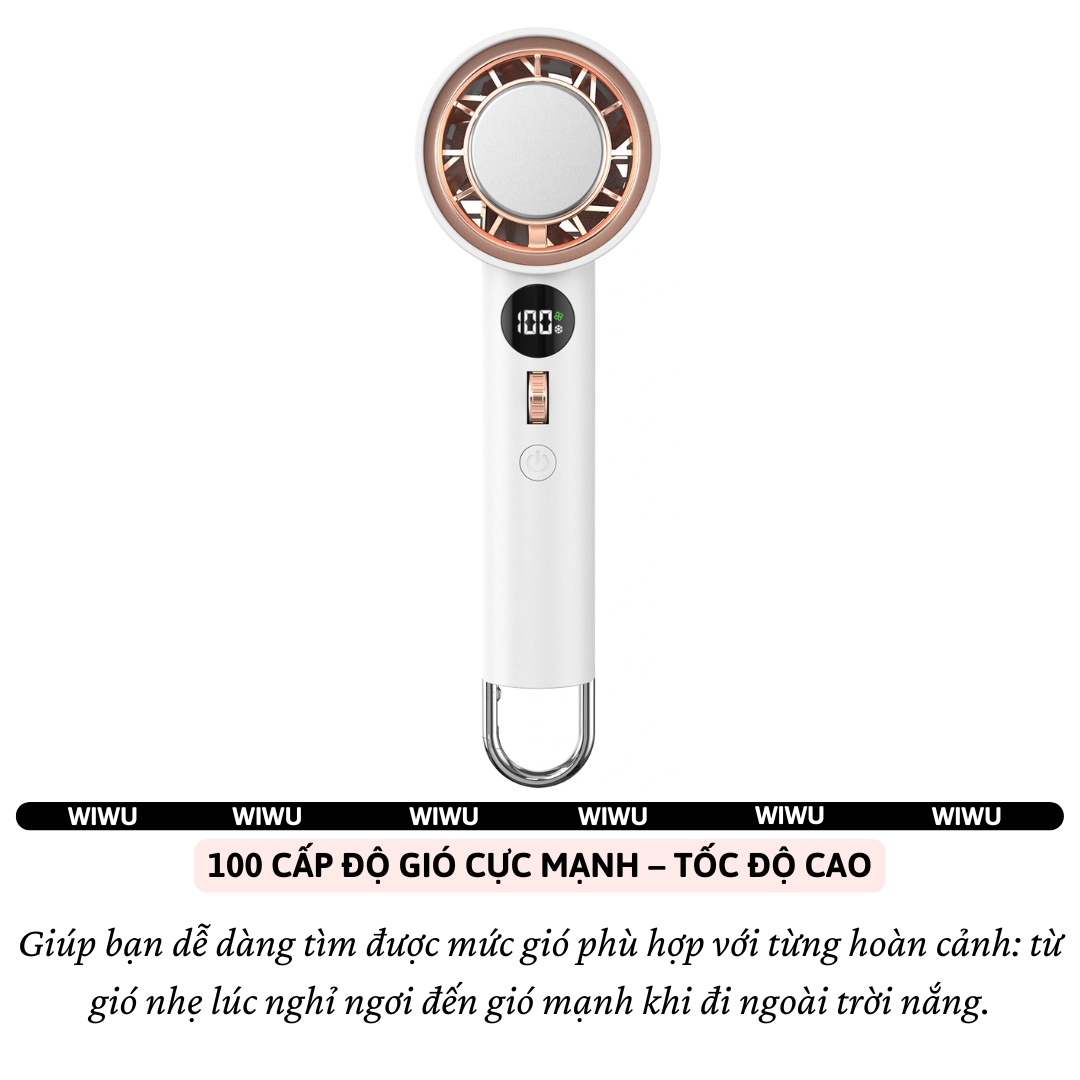 Quạt cầm tay turbo sò lạnh mini siêu mát Pin trâu 3000 mAh, nhỏ gọn linh hoạt hiệu WIWU Wi-FS016 ChillMate - 100 chế độ gió, thiết kế đẹp, bền - hàng nhập khẩu