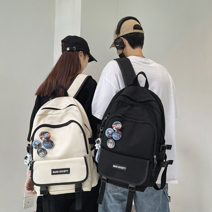 Balo đi học unisex Hàn Quốc màu trơn cỡ lớn Mars Society nhiều ngăn chống nước đựng laptop to đi làm đi chơi cho nam nữ