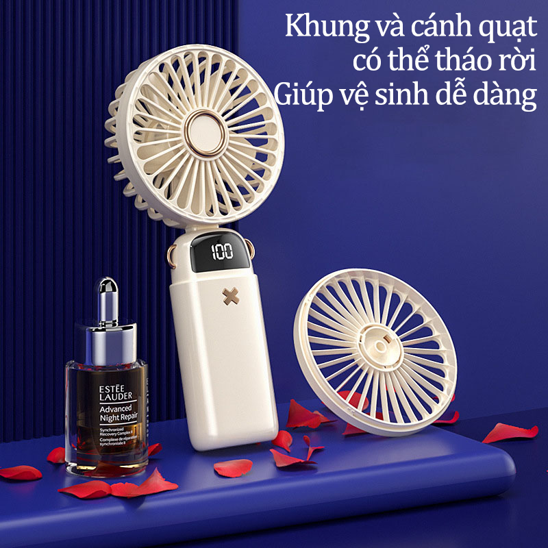 Quạt Cầm Tay Mini Tích Điện Có Đế Để Bàn Kiêm Giá Đỡ Điện Thoại Pin Trâu 6000mAh Quạt Mini Điều Hòa 5 Cấp Độ Màn Hình LCD Hiển Thị Pin Nhỏ Gọn Có Dây Đeo Cổ Chống Nước Tiện Lợi - ML039