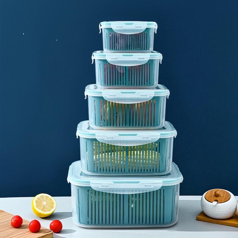 BỘ 5 HỘP THỰC PHẨM 15 CHI TIẾT ĐỂ TỦ LẠNH KÈM RỔ RÁO NƯỚC THÔNG MINH BẢO QUẢN THỨC ĂN AN TOÀN SỨC KHỎE CHO NGƯỜI DÙNG
