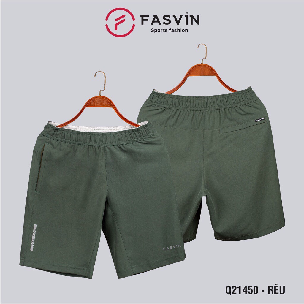 Quần Đùi Nam Fasvin Q21450.Hn Short Thể Thao Vải Gió Chun Trơn Mát Co Giãn 4 Chiều. - Rêu, Size 3