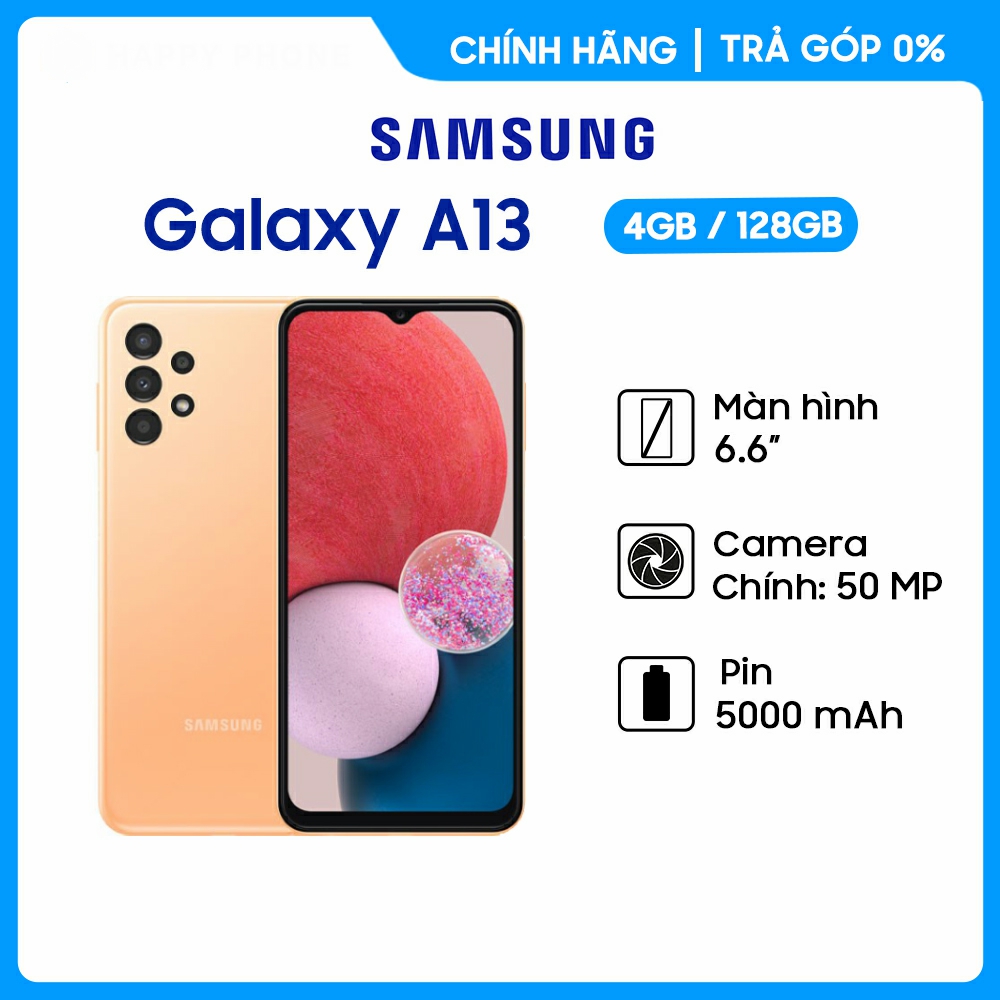 Điện Thoại Samsung Galaxy A13 (4GB/128GB) - Hàng Chính Hãng, Mới 100%, Nguyên Seal | Bảo hành 12 tháng QZ4 - Màn Hình 6.6 Inches - Pin Khủng 5000 mAh