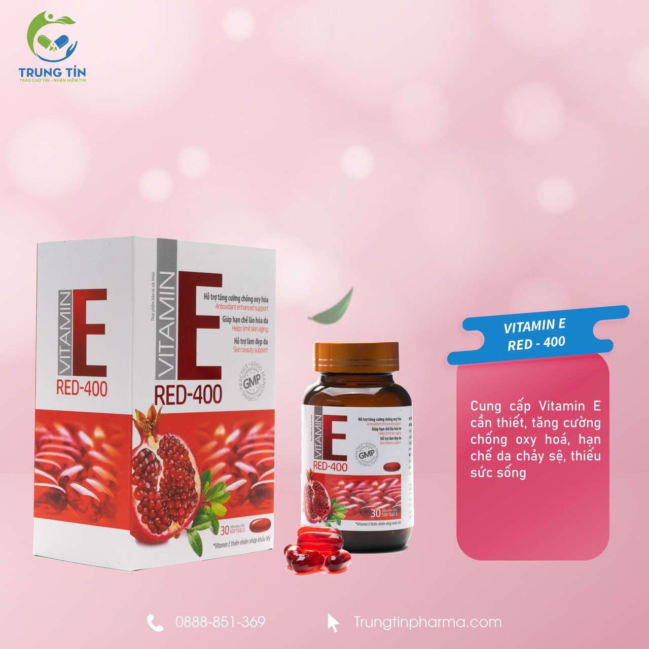 Vitamin E RED 400 Đẹp Da Tóc Móng Cân Bằng Nội Tiết