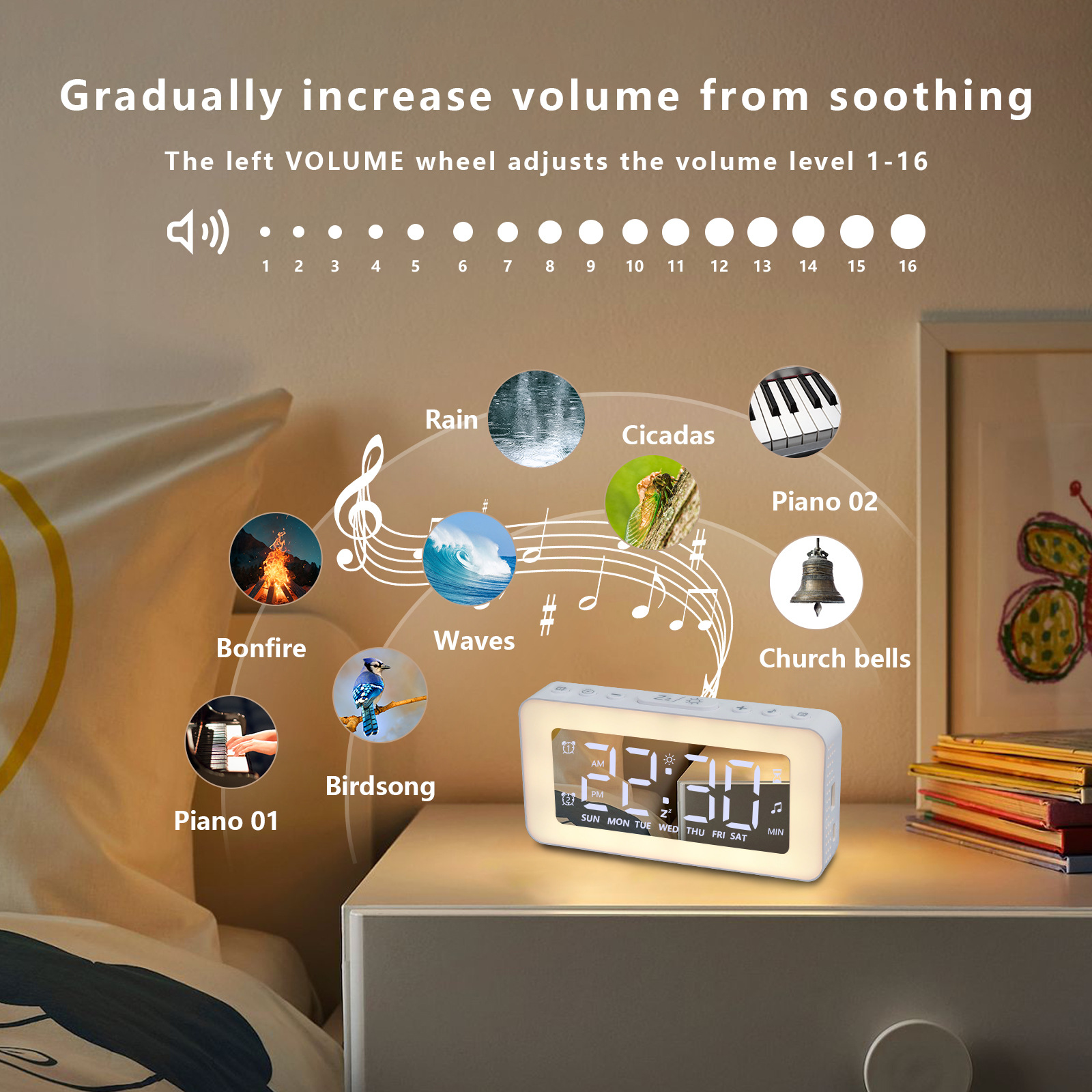 Đồng Hồ Báo Thức Kiêm Đèn Ngủ Có Tích Hợp Những Bài hát du dương MultiAlarm Clock Music Lamp