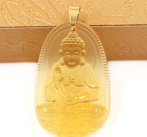 Mặt Phật A Di Đà pha lê vàng 5cm - phật bản mệnh tuổi Tuất và tuổi Hợi - mặt phật size lớn