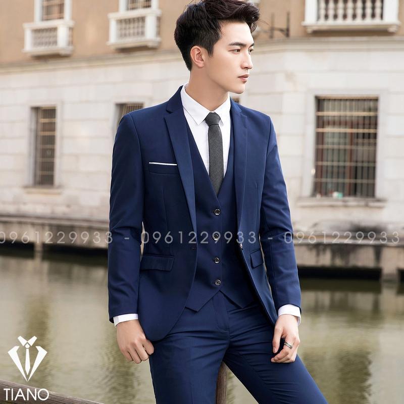 Bộ Vest nam màu Xanh Than 1 cúc, form ôm body, chất vải dày mịn co giãn nhẹ. Suit Nam Cao Cấp