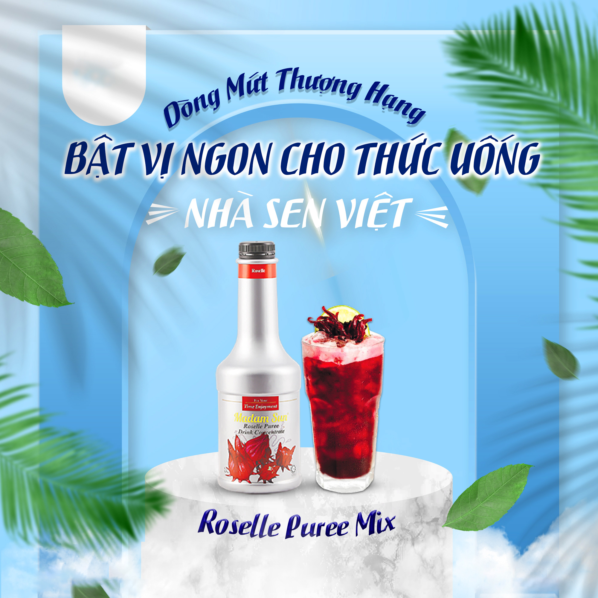 Mứt trái cây pha chế Madamsun vị Atiso đỏ (Roselle Puree Mix) chai 1L - Hàng nhập khẩu Malaysia