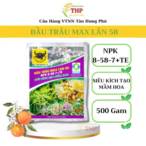Phân Bón Đầu Trâu Max LÂN 58  | Phân Bón Siêu Kích Mầm Hoa | Phân Bón