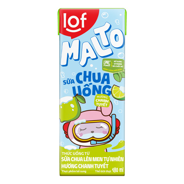 LOF MALTO_Sữa chua uống hương chanh tuyết thùng 48 hộp x 180ml