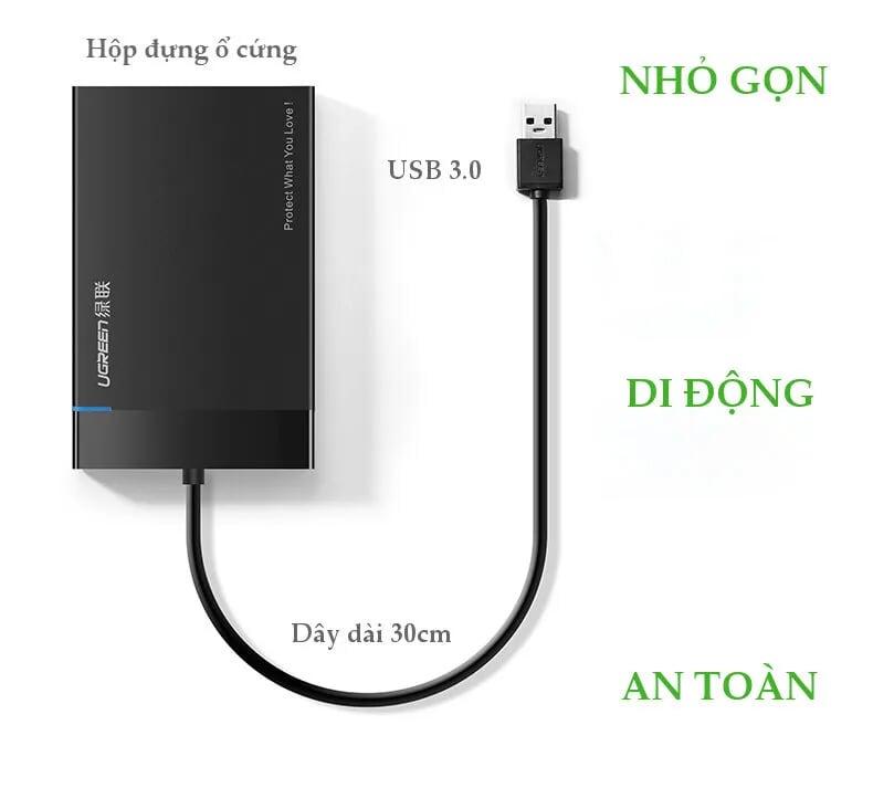 Ugreen UG30848US221TK 30CM dây tích hợp màu Đen Hộp đựng ổ cứng 2.5inch chuẩn SATA - HÀNG CHÍNH HÃNG