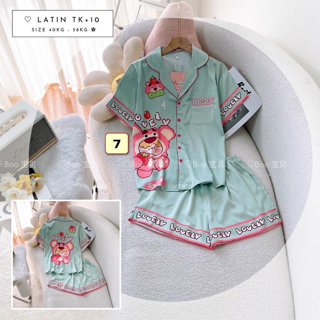 BỘ PYJMA LỤA LATIN, QUẦN SHORTS,TAY NGẮN