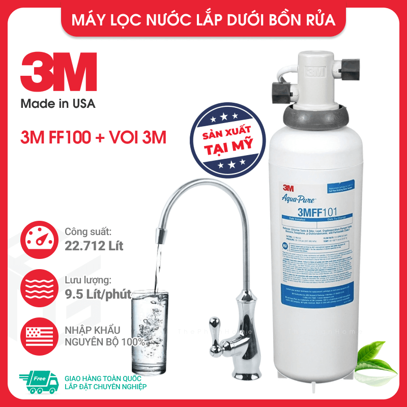 [MIỄN PHÍ LẮP ĐẶT] Máy Lọc Nước 3M FF100, 3M BREW120-MS, 3M BREW110-MS, Lắp dưới bồn rửa, Lavabo, Không Dùng Điện, Công suất Lớn, Có bán lõi thay thế (3M HF10-MS, 3M HF20-MS, 3M FF101) - Hàng Chính Hãng 3M