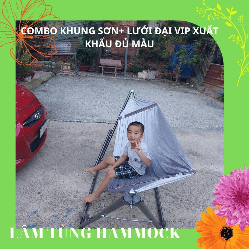 Combo khung võng xếp+lưới võng, khung sơn tĩnh điện màu đen, ống lớn phi 32 , Lưới võng đại vip xuất khẩu cán thép 60cm