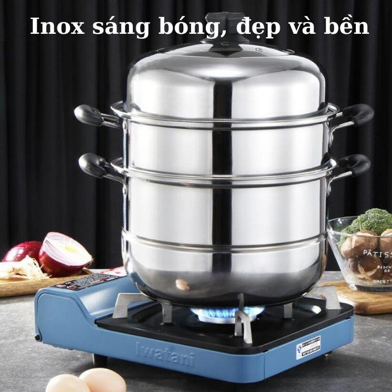 Nồi hấp 3 tầng 2 tầng inox dùng cho bếp từ bếp ga bếp hồng ngoại kèm 1 vỉ hấp và 1 xửng hấp