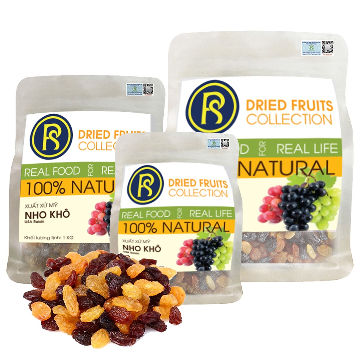 Nho Khô 3 Màu Real Food (Mix Raisin) - 1kg/500g