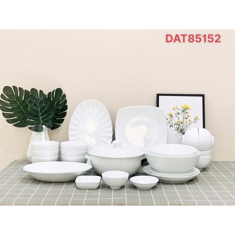 Bộ bát đĩa men trắng ngọc. Gốm sứ Bát Tràng.