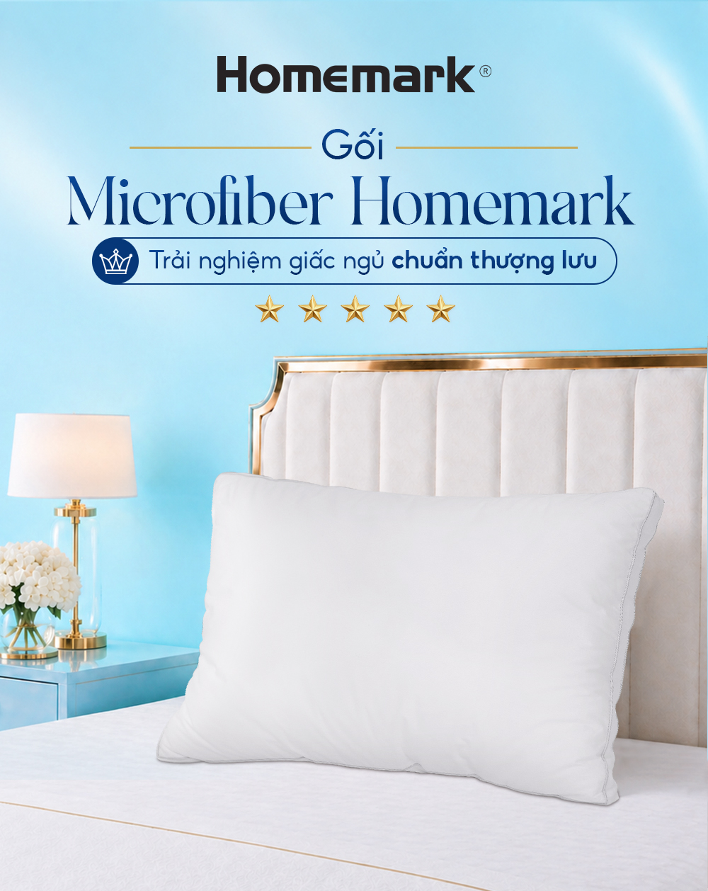 Ruột gối Microfiber cao cấp gối nằm lông vũ khách sạn 50x70 45x65cm Homemark PR01