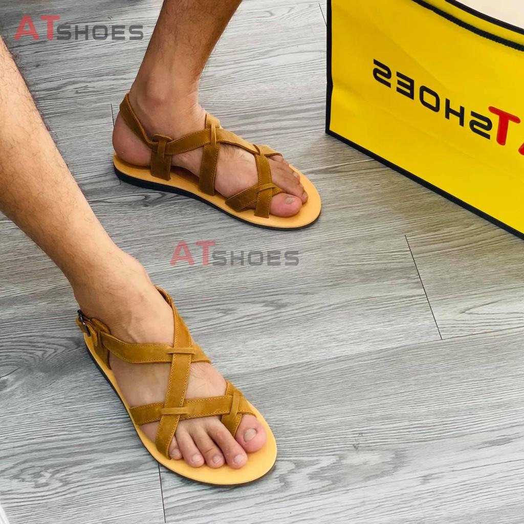 Dép Sandal Unisex Cc Da Bò - Sandal Xỏ Ngón Nam Nữ Trẻ Trung Đế Caosu Chống Nước Atshoes XDSGNAU22