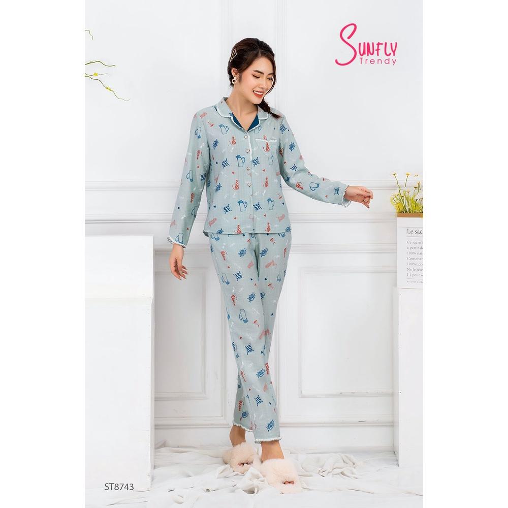 ST8743 BỘ PIJAMAS LINEN ÁO DÀI QUẦN DÀI