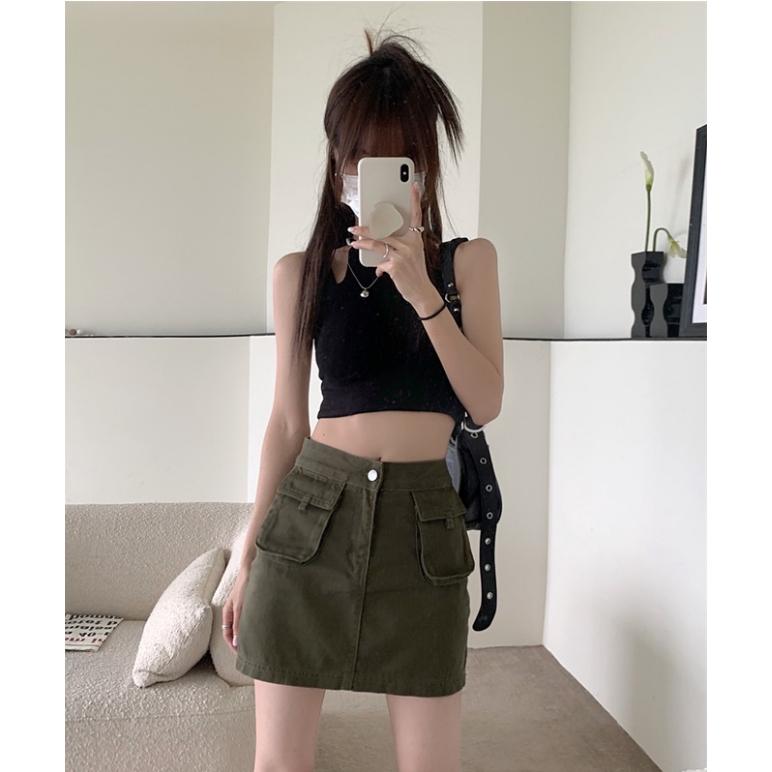 Váy denim Ngắn Lưng Cao Thời Trang Mùa Hè Dành Cho Nữ
