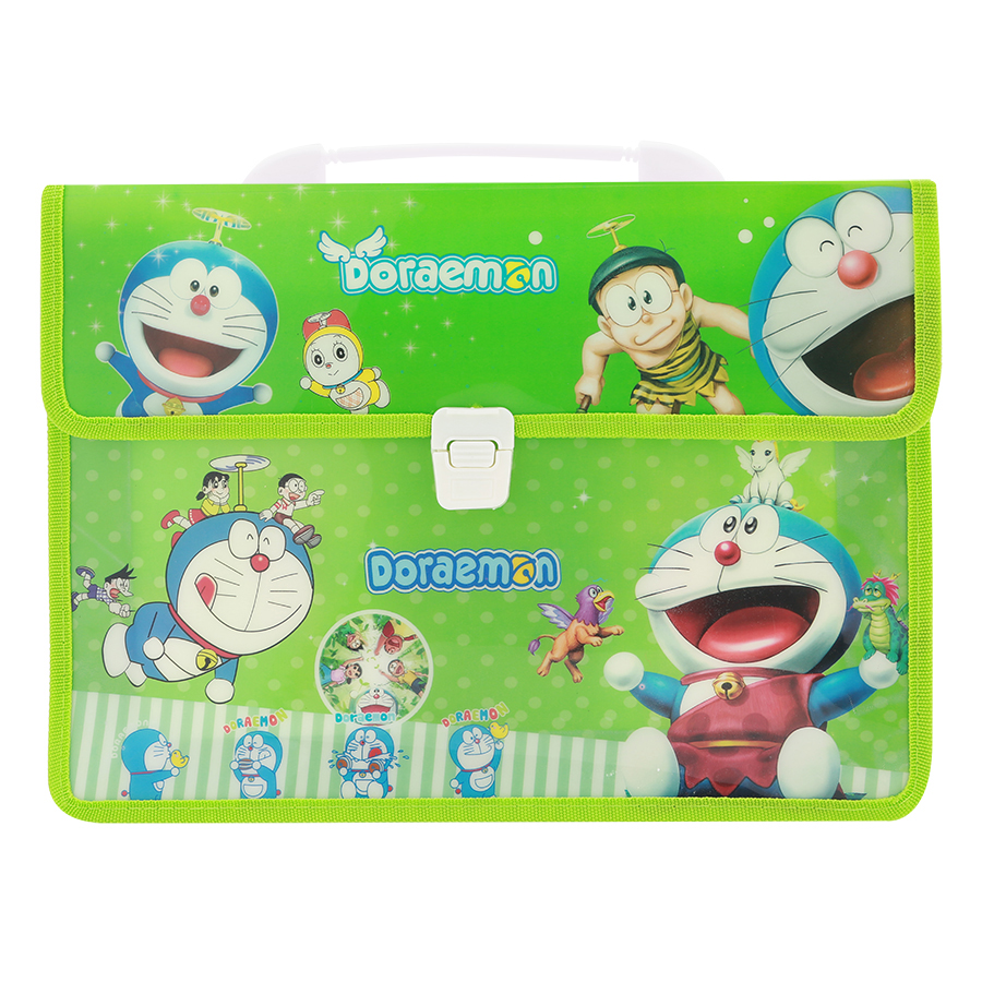 Combo Cặp Học Sinh 2 Ngăn Và Thước Nhựa - Hình Doraemon - Xanh Lá (Mẫu Ngẫu Nhiên)