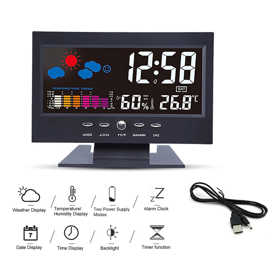 Đồng hồ báo thức nhiệt độ màn hình led đa năng nhiều chế đô cảm biến giọng nói mẫu mới sang trọng