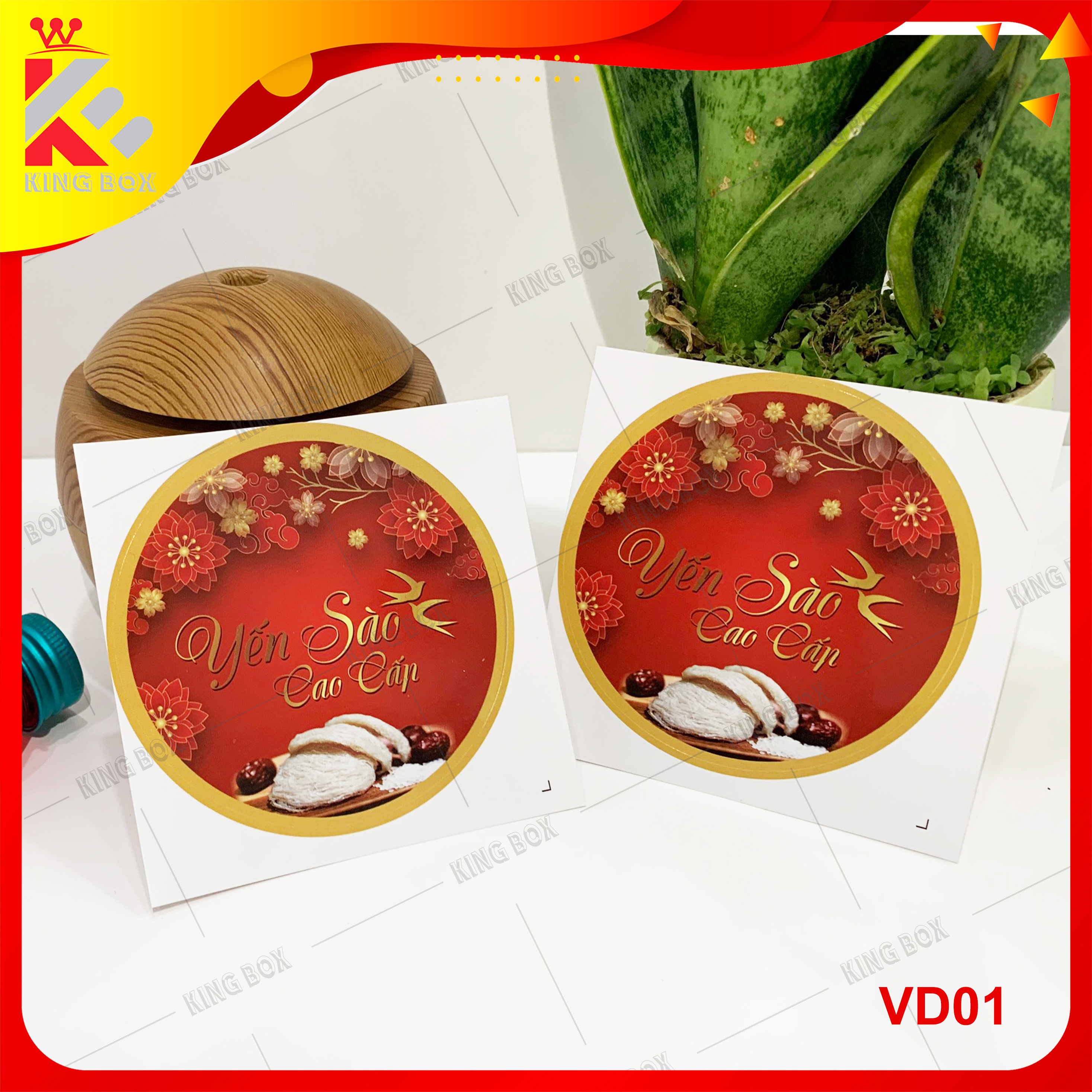 Tem decal giấy tròn cao cấp dán hộp yến sào KINGBOX